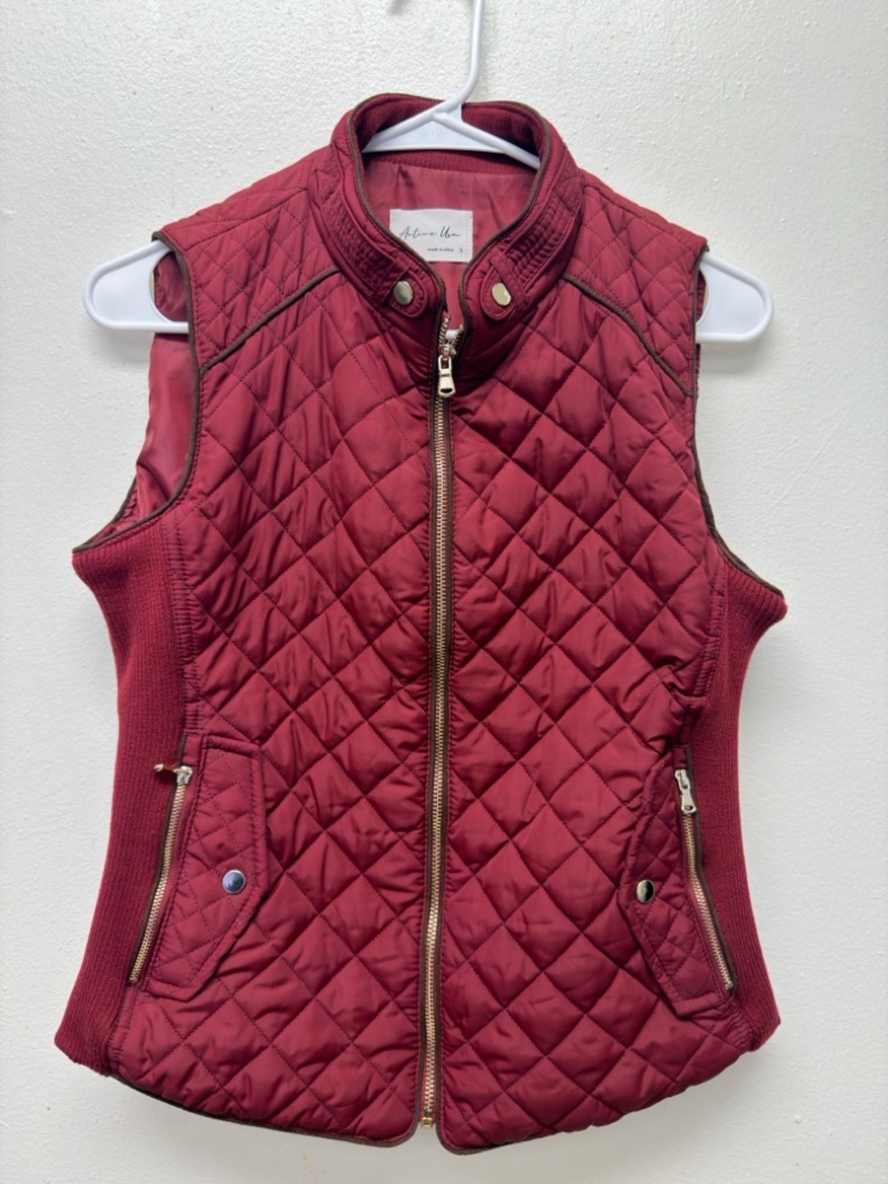 Quilted Burgundy Vest with Gold Zipper- Petite Small